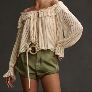 Anthropologie Cream Striped Off-Shoulder Blouse